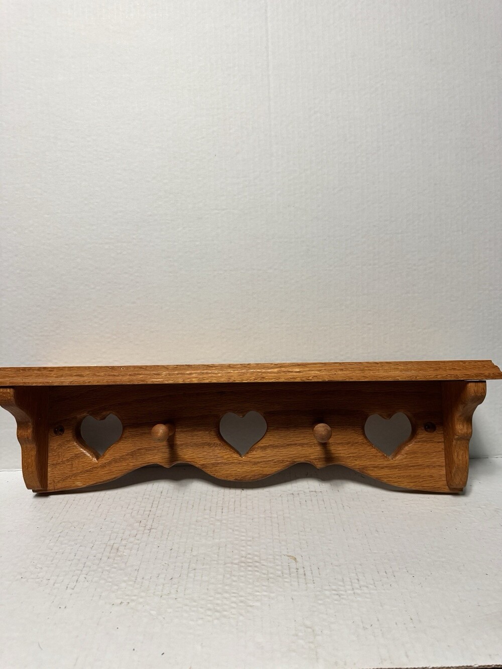 Wood Wall Shelf Heart Cutouts 2 Pegs Country Farmhouse Cottagecore Wall Decor